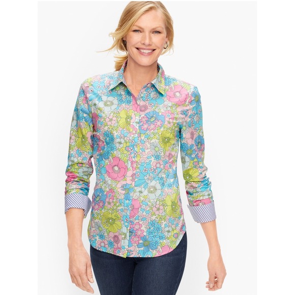 Talbots Petite Size S Shirt‎ Classic Cotton Layered Floral Casual Multicolor - Picture 1 of 8